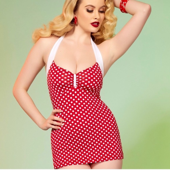 Pinup Couture Other - Pinup couture Bettie pin up red polka swimsuit mes